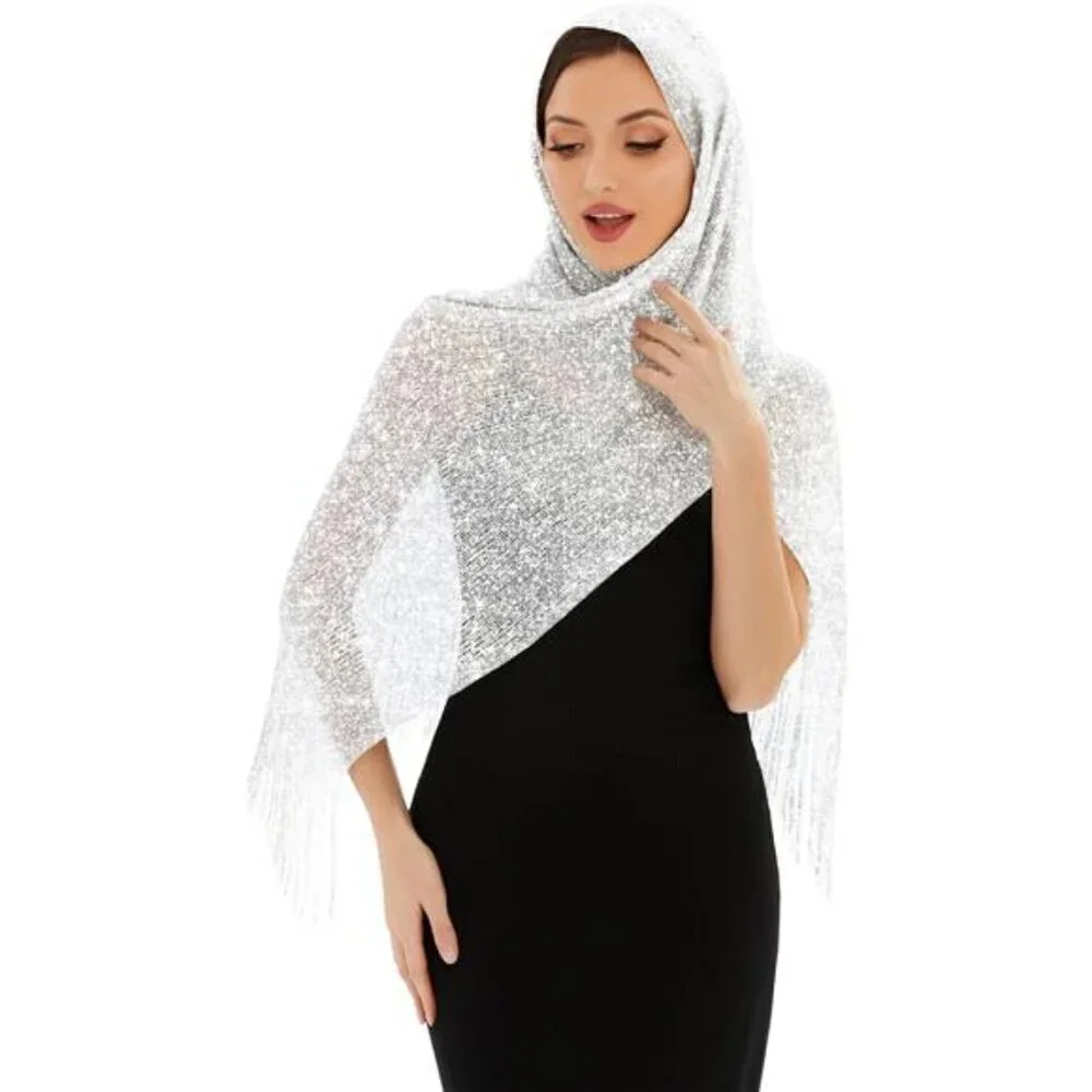 Silver Sparkling Metallic Shawls and Wraps with Buckle, for Evening Dresses Part
